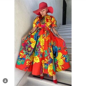 Christopher John Rogers target Multicolor floral orange yellow blue maxi Dress 2